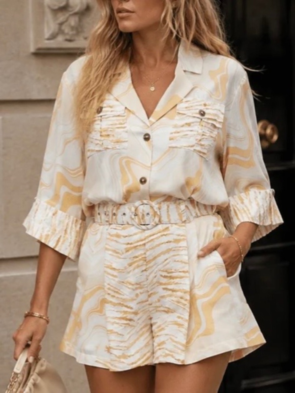 MUSTARD ANIMAL PRINT AND ABSTRACT COORD TWO PIECE SET SIZE SMALL - NWT